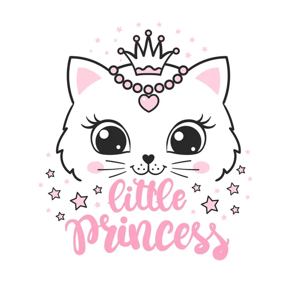 Slogan Petite Princesse Mignon Visage Chat Avec Une Couronne Des — Image vectorielle