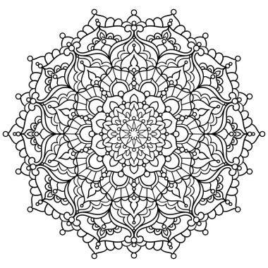 Mandala. Doğrusal kontur siyah beyaz çizim.