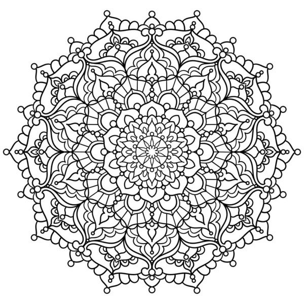 Mandala Disegno Lineare Contorno Bianco Nero — Vettoriale Stock