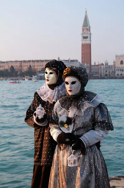 Black and silver couple of masks — Stock Photo, Image