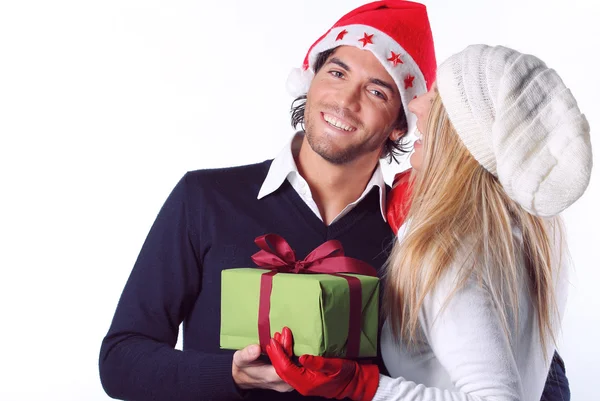 Smiling and happy Christmas couple — Stock Photo, Image