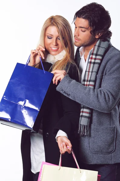 Pareja de compras con bolsas — Foto de Stock