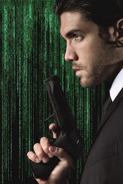 Half portrait of a seductive cyber spy — Stock Photo, Image