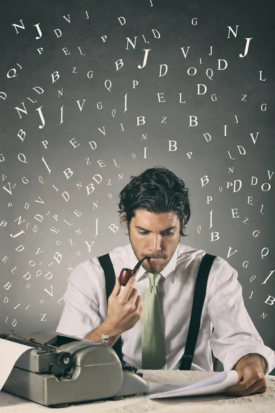 Handsome journalist surrounded by words — Stock Photo, Image