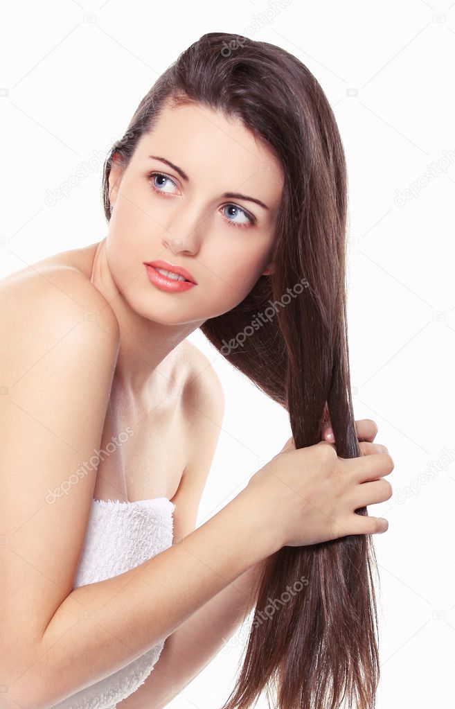 Beauty woman combing hairs 