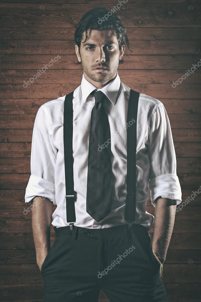 Fashion model with black suspenders — Stock Photo © Captblack76 #46382343