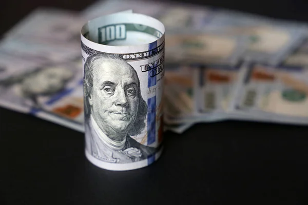 Банкноты Долларов Сша Черном Фоне Бумажная Валюта Концепция Американской Мировой — стоковое фото