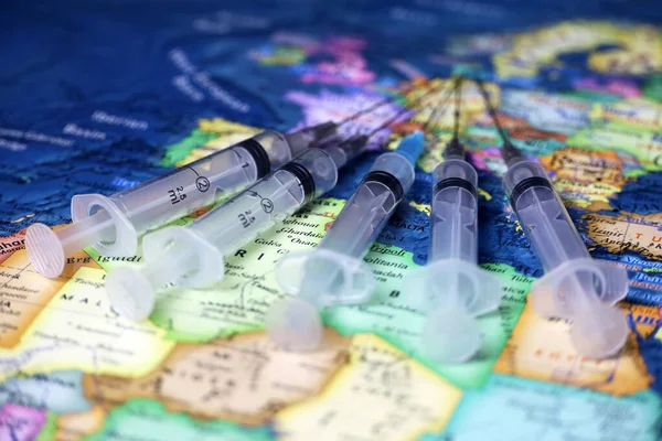 Шрингс Карті Європи Північної Африки Селективний Фокус Концепція Вакцинації Країнах — стокове фото