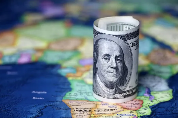 Доллары Сша Фоне Карты Африки Американские Инвестиции Торговля Африканская Экономика — стоковое фото