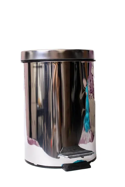 Lixo Metal Bin Isolado Fundo Branco Perto — Fotografia de Stock