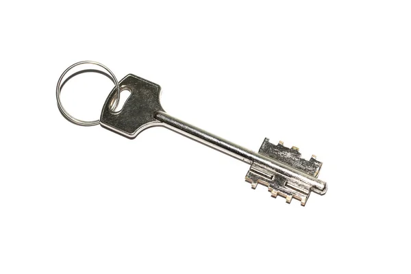 Metal Key Isolated White Background Close — Stock Photo, Image