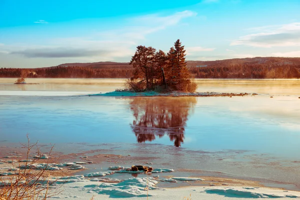 Foto invernale di una piccola isola — Foto Stock