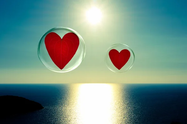 baloncuklar içinde yüzen iki kalp