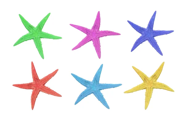 Six colorful starfish on a white background — Stockfoto