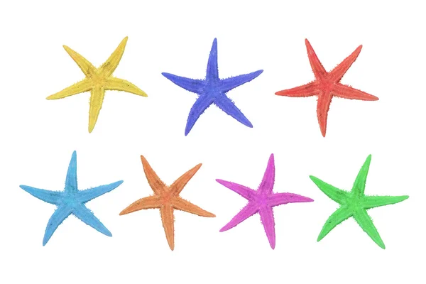 Siete estrellas de mar de colores sobre un fondo blanco —  Fotos de Stock