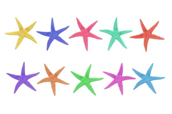 Ten colorful starfish on a white background — Stock Photo, Image