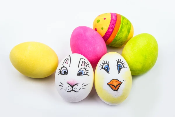 Six Easter eggs in different colors and designs — Stock Photo, Image