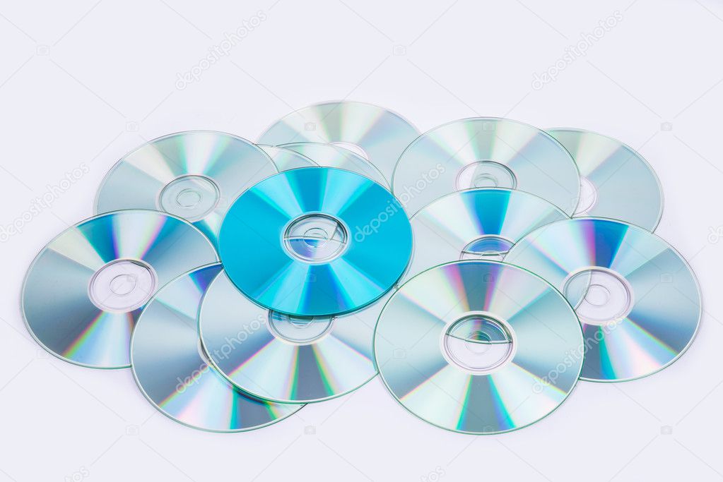 one blue and several normal CD DVD discs