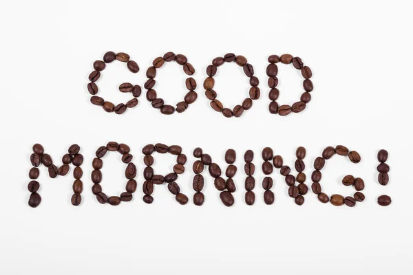Bom dia, texto em grãos de café — Fotografia de Stock