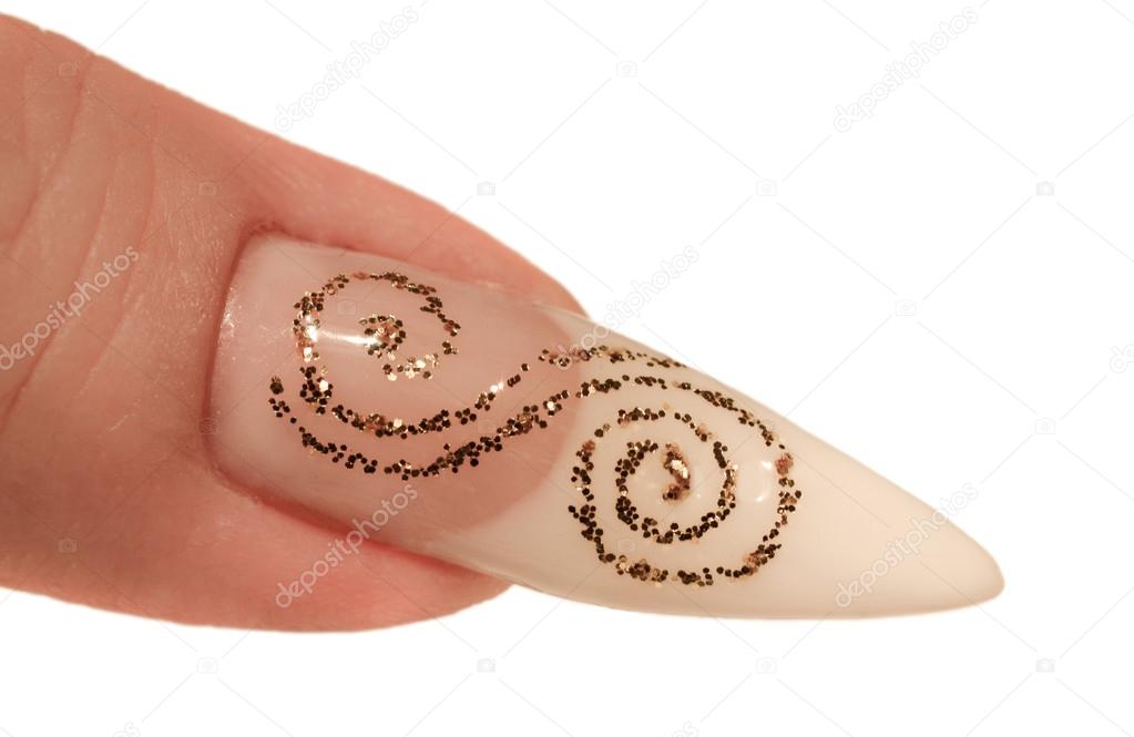 long nail with French manicure and glitter