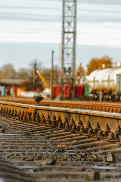 Binari Ferroviari Dettaglio Strada Alla Stazione Ferroviaria — Foto Stock