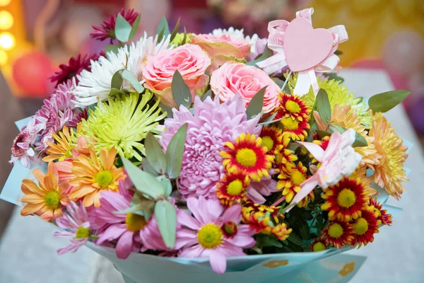 Bouquet Fleurs Multicolores Dans Vase Ferme Rose Rose — Photo