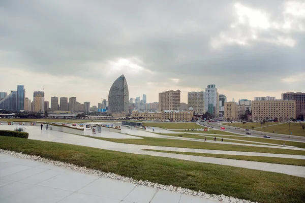 Baku Azerbaijan 2021 Parque Centro Heydar Aliyev Baku Edifícios Altos Fotografia De Stock