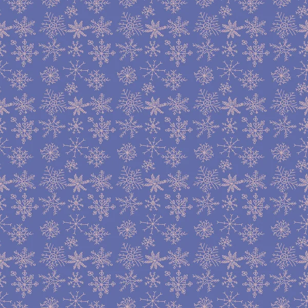 青の背景に白い雪の結晶のシームレス パターン — ストックベクタ