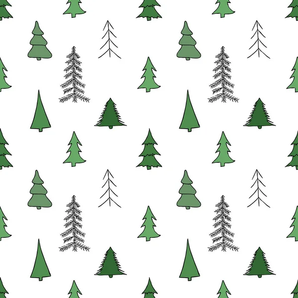 Seamless Pattern Christmas Trees Green Christmas Background — Stock Vector