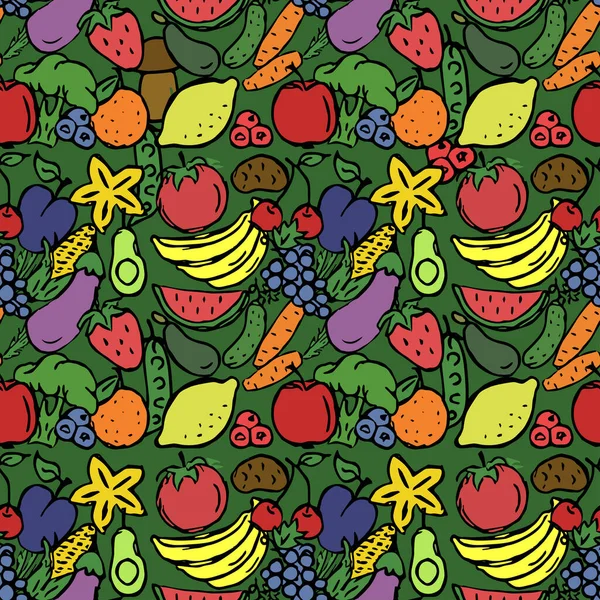 Patrón Inconsútil Color Con Iconos Verduras Frutas Vector Alimentos Iconos — Vector de stock
