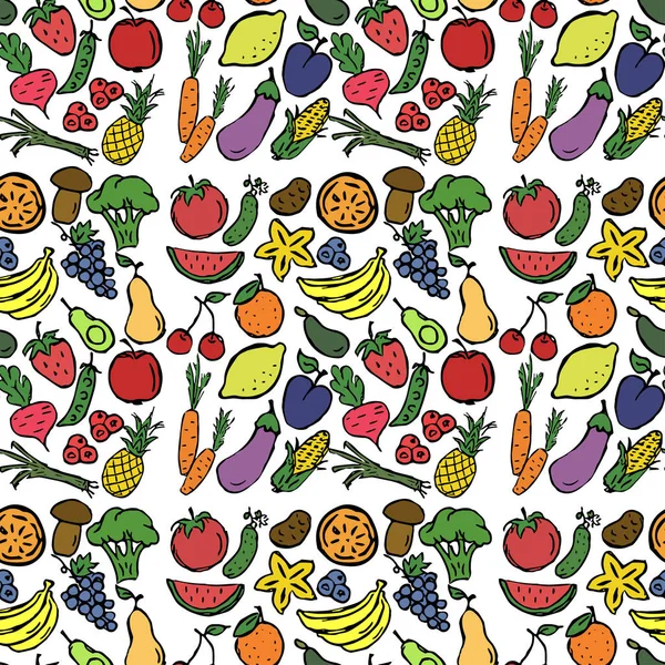 Farbige Nahtlose Muster Mit Gemüse Und Obstsymbolen Vektor Ikonen Für — Stockvektor