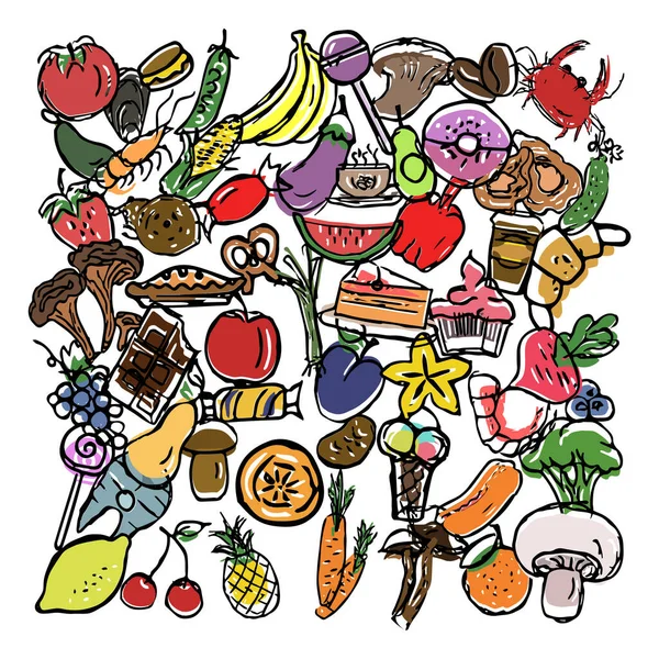 Vektor Lebensmittel Ikonen Farbige Symbole Für Gemüse Und Obst — Stockvektor