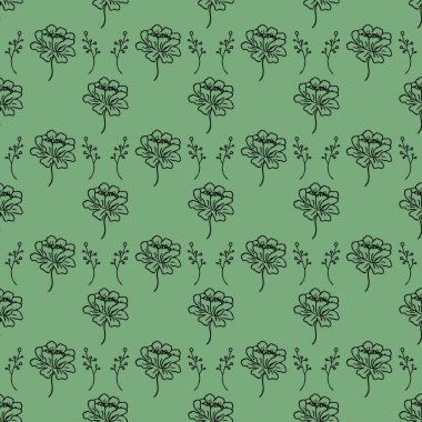  Çiçeklerle kusursuz desen. Çiçek arkaplan. yeşil arkaplanda izole çiçekler