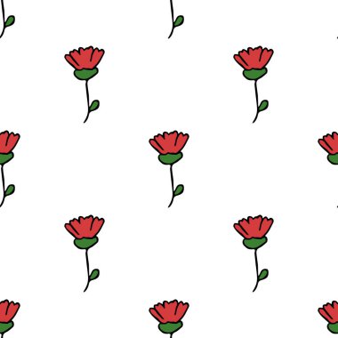 Kırmızı çiçeklerle kusursuz desen. Çiçek arkaplan. Beyaz arkaplanda kırmızı çiçekler izole edilmiş