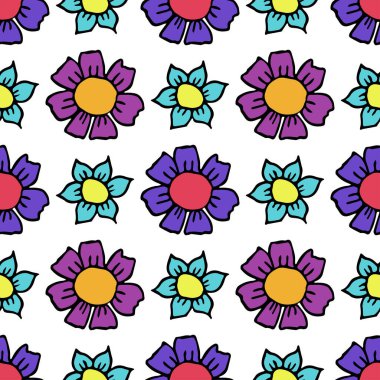 Çiçeklerle kusursuz desen. Çiçek arkaplanı. Beyaz arka planda izole edilmiş renkli çiçekler.