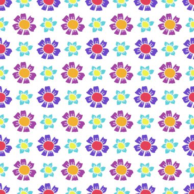 Çiçeklerle kusursuz desen. Çiçek arkaplanı. Beyaz arka planda izole edilmiş renkli çiçekler.