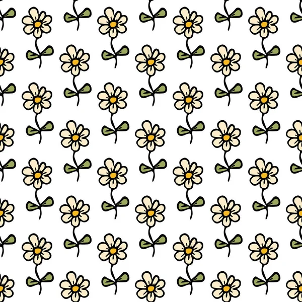 Nahtloses Muster Mit Blumen Floraler Hintergrund Kamillenblüten Isoliert Auf Weißem — Stockvektor