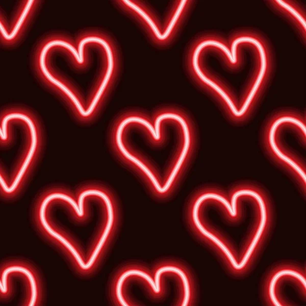 Patrón Corazones Neón Patrón Del Día San Valentín Corazones Rojos — Vector de stock