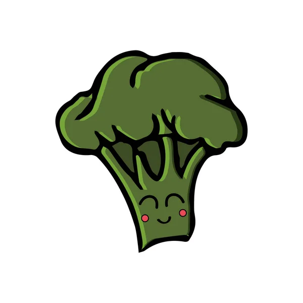 Gülümseyen Brokoli Gülen Çizgi Film Brokoli Ikonu Yeşil Brokoliyi Karalama — Stok Vektör