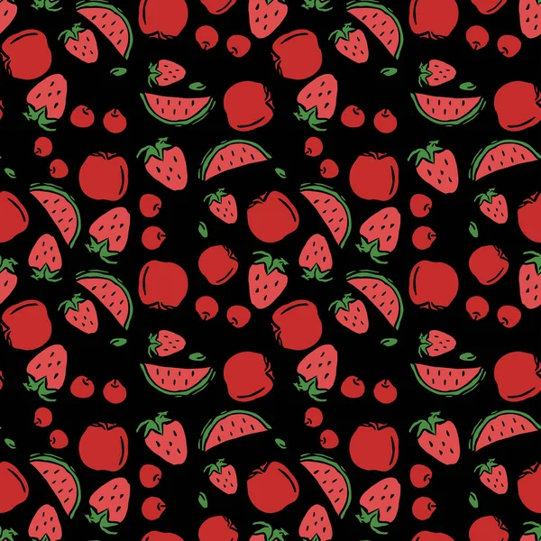 Χωρίς Ραφές Μοτίβο Φρούτων Εικονογράφηση Doodle Εικόνες Φρούτων Μαύρο Φόντο — Διανυσματικό Αρχείο