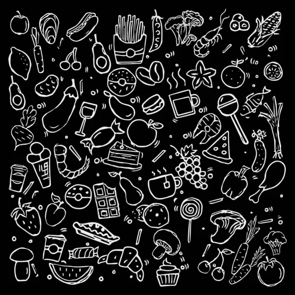 Establecer Iconos Sobre Tema Comida Vector Alimenticio Vector Doodle Con — Vector de stock