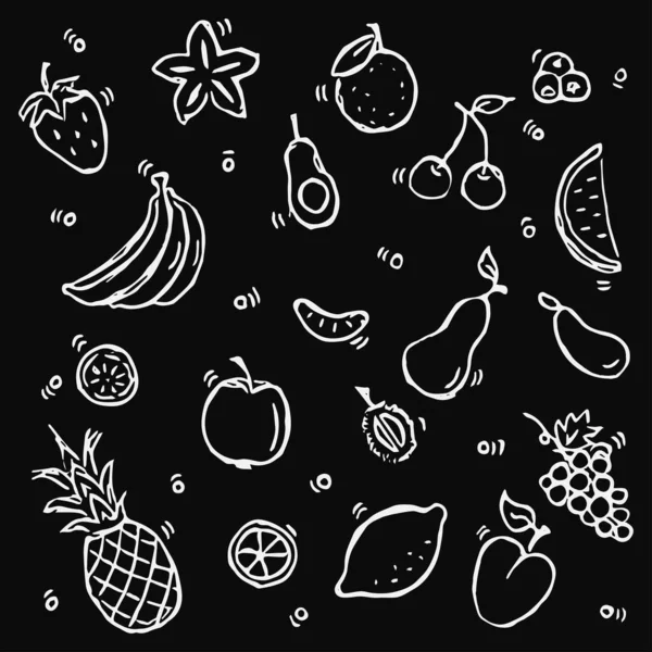 Vektor Setzte Symbole Mit Früchten Gekritzelter Vektor Mit Früchten Symbolen — Stockvektor