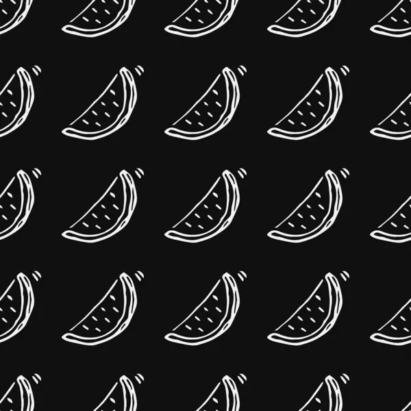 Seamless Watermelon Pattern Doodle Vector Watermelon Icons Black Background Vintage — ストックベクタ