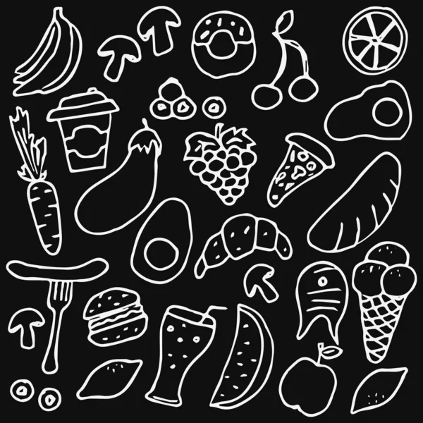 Установить Иконы Тему Еды Продовольственный Вектор Вектор Рисунков Пищевыми Иконками — стоковый вектор