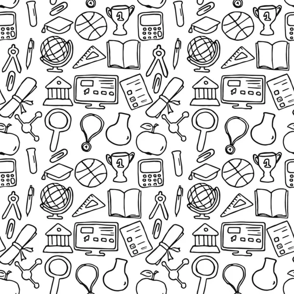 Бесшовный Векторный Шаблон Иконками Образования Doodle Вектор Образованием Школьные Иконки — стоковый вектор