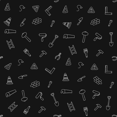 İnşaat simgeleri deseni. İnşaat için aletleri olan kusursuz karalama deseni. Yapı teması üzerine vektör illüstrasyonu