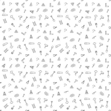 İnşaat simgeleri deseni. İnşaat için aletleri olan kusursuz karalama deseni. Yapı teması üzerine vektör illüstrasyonu