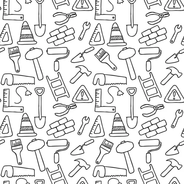 İnşaat simgeleri deseni. İnşaat için aletleri olan kusursuz karalama deseni. Yapı teması üzerine vektör illüstrasyonu