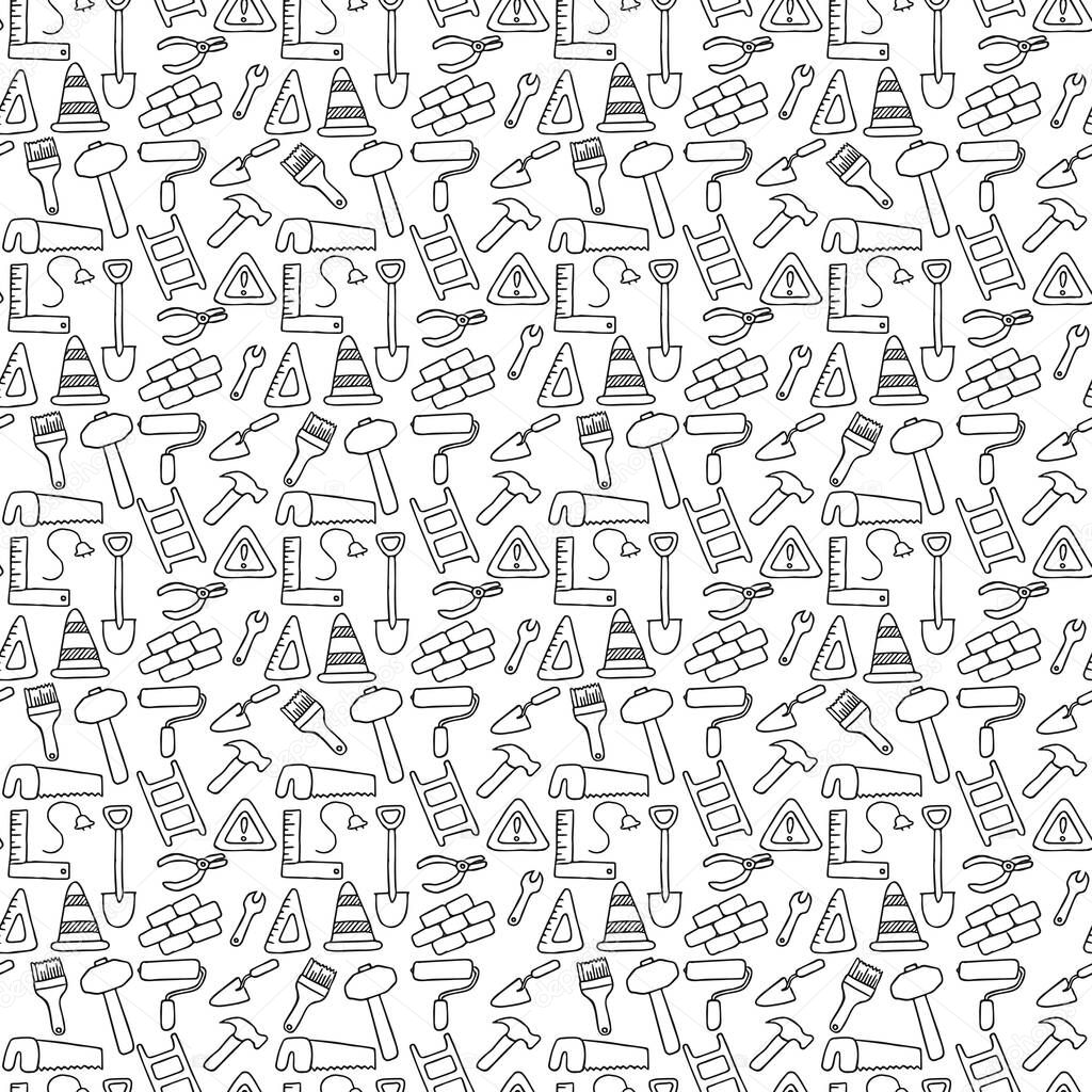Construction icons pattern. seamless doodle pattern with tools for construction. vector illustration on the theme of construction
