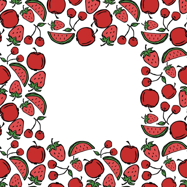 Padrão Frutas Sem Costura Com Lugar Para Texto Doodle Ilustração — Vetor de Stock